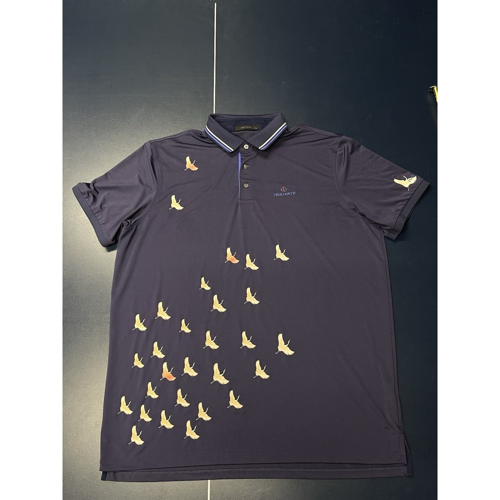 Greyson Clothiers Navy Crane Bird Print Golf Polo Shirt Mens L True North